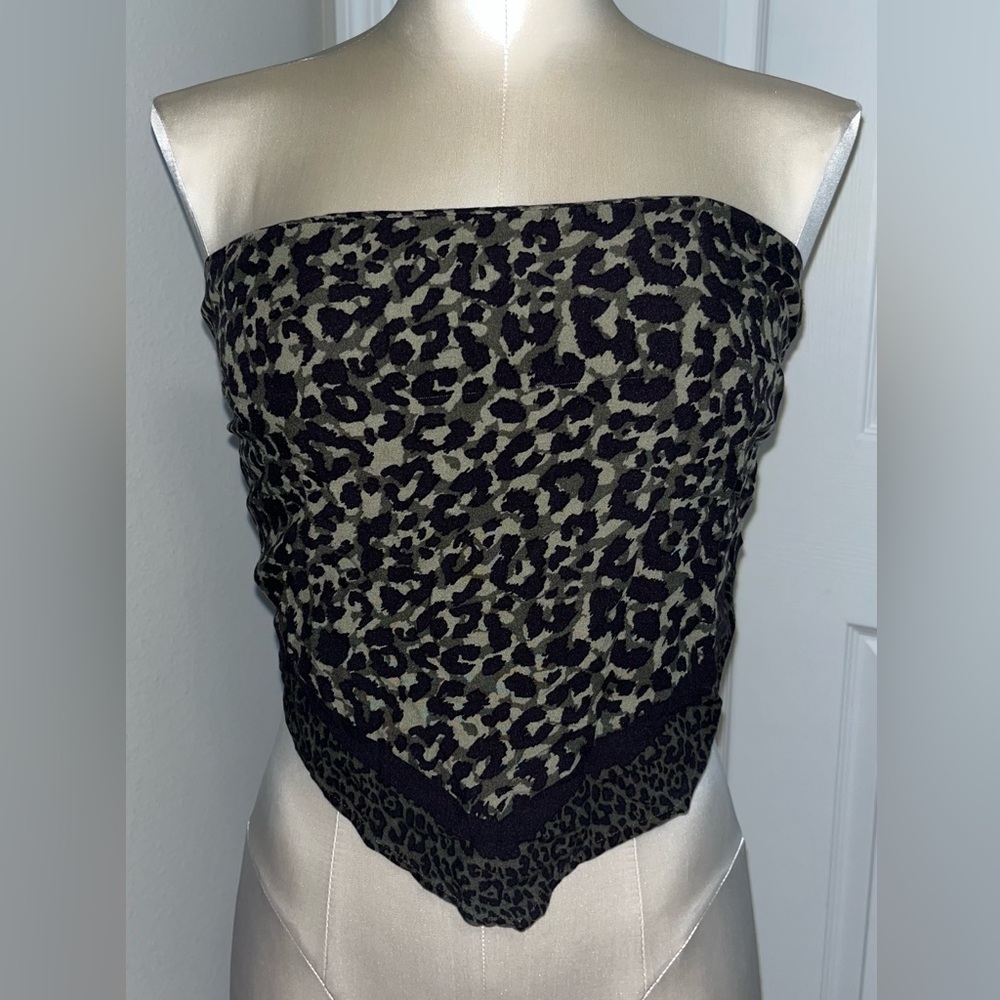 Green and Black leopard print bandana style strapless crop Top